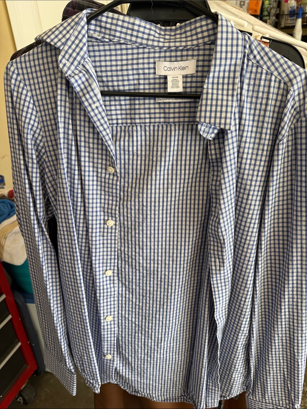 Calvin Klein Blue and White Check Button-Down Shirt